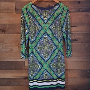 Vince Camino size 4 lined sheath dress Gorgeous Geometric Green Print
